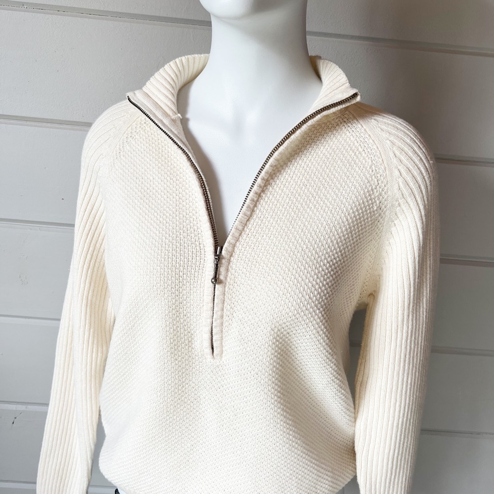 Woolrich zip pull over cream large women’s sweater knit top blouse long sleeve